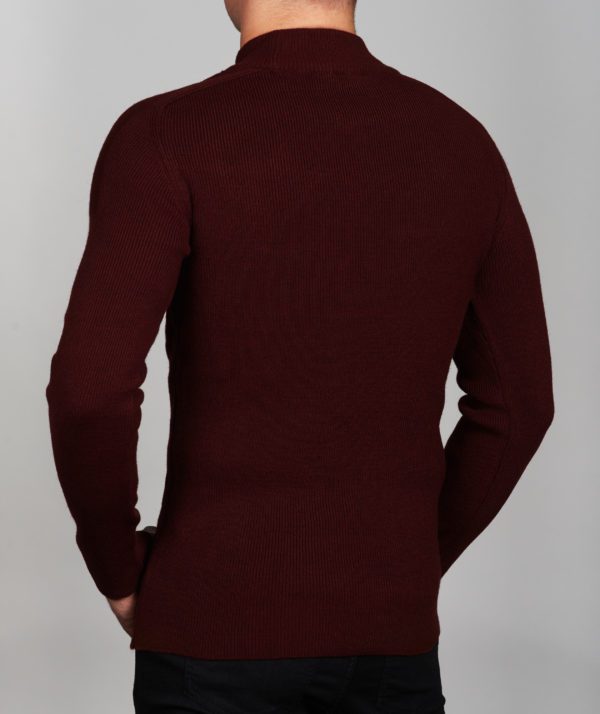 Vyriškas bordo spalvos megztinis aukštu kaklu